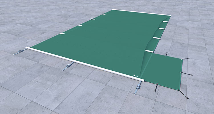 Sicherheitsabdeckung Pool mit Zuschnitt für seitliche Treppe