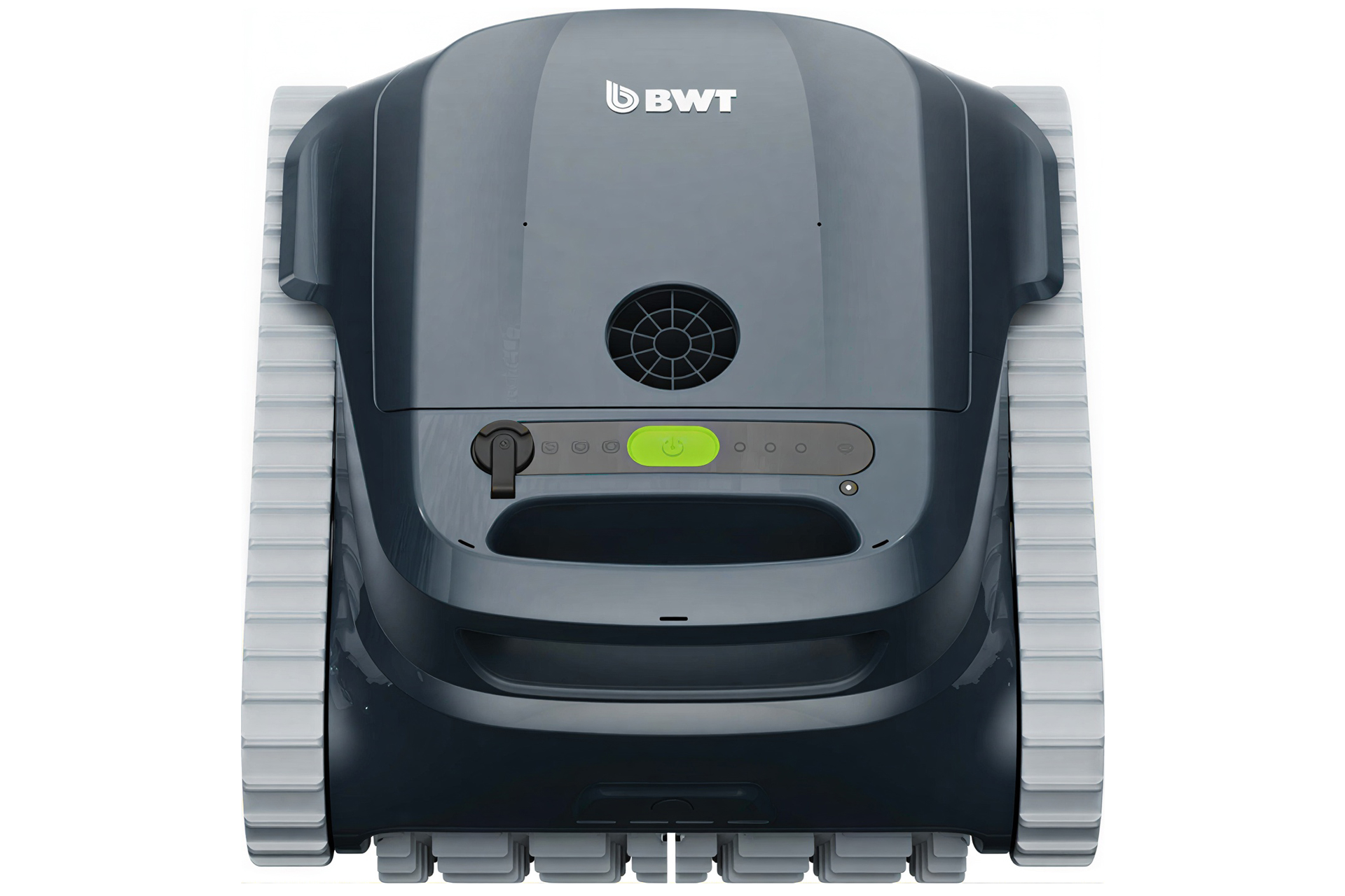 BWT ES ECHO Kabelloser Poolroboter, Ansicht von oben mit Bedienelementen und BWT Logo
