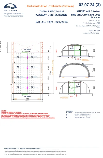 Aluna Opera Poolhalle 4,853 × 7,26 × 2,36 m – technische Zeichnung