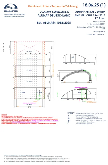 Aluna Oceanum Poolhalle 6,00 × 10,30 × 2,40 m – technische Zeichnung